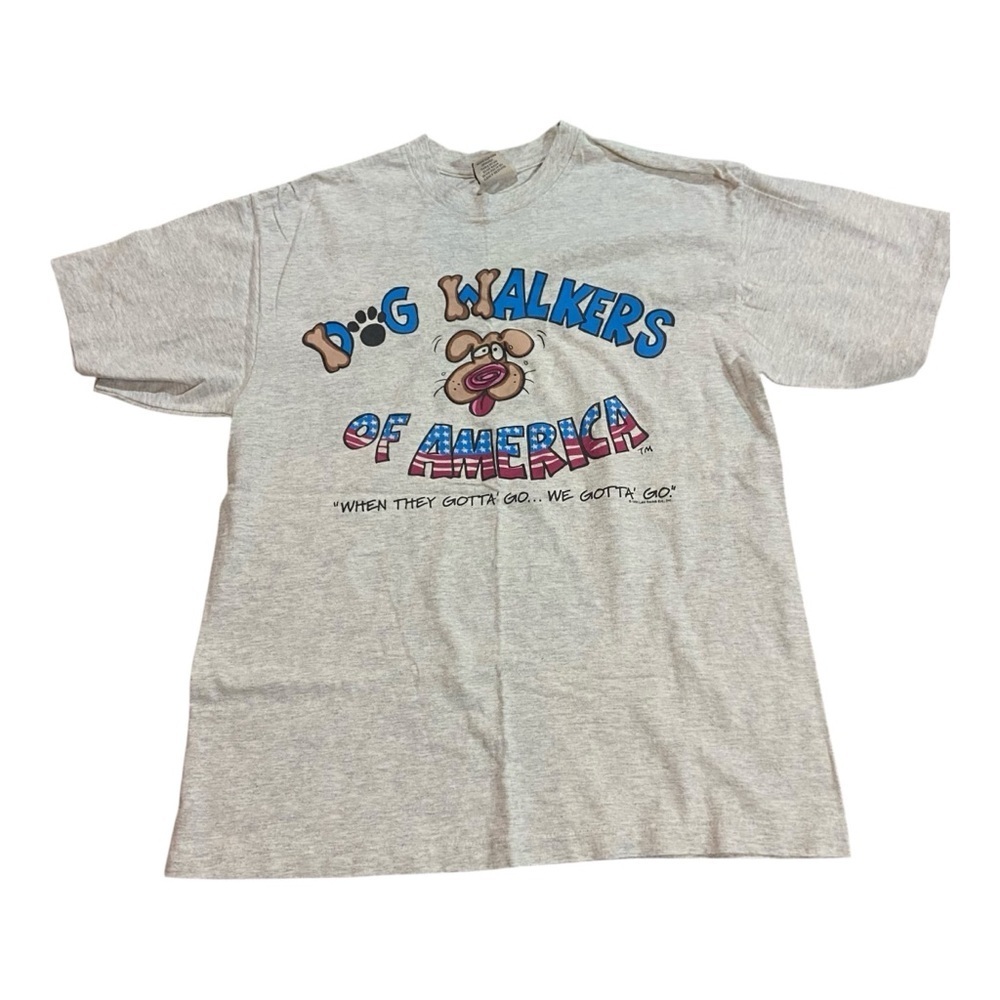 Dog Walkers Of America Vintage Tee 100% Cotton Sz L Gray 1995